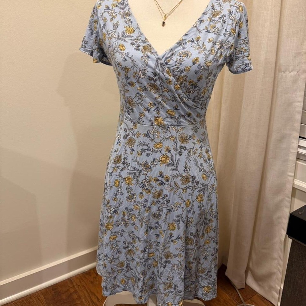 Rachel Ashwell Shabby Chic Floral Faux Wrap Dress Blue Yellow Small Cottagecore